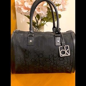 Calvin Klein- Black -Jacquard/Leather Satchel